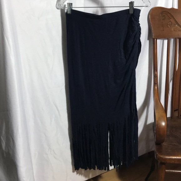 INC Fringed Navy Blue Pencil Skirt - Picture 4 of 4